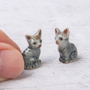 미니어처 고양이 인형 그레이 줄무늬 2종 세트 냥이 반려묘 도자기인형 오비츠11 넨도로이드